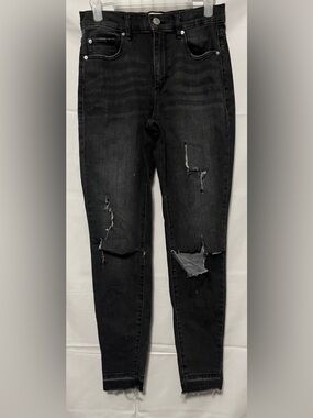 Garage Distressed High Rise Skinny Jeans Dark Grey Washed Raw Hem